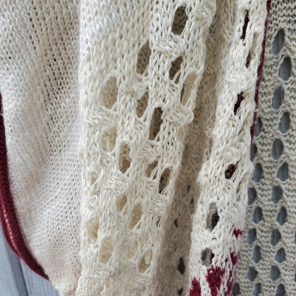 Boho Knit Kimono Wrap | Red & Cream for Layering - Picture 5 of 12